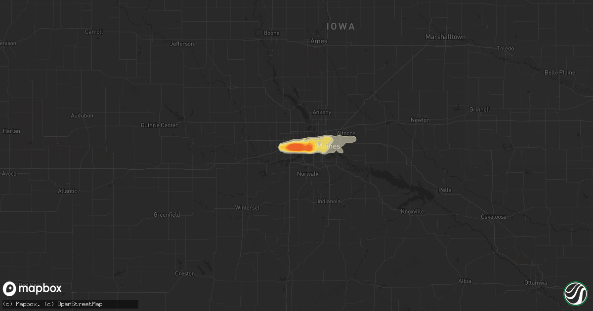 Hail map in West Des Moines, IA on August 19, 2022