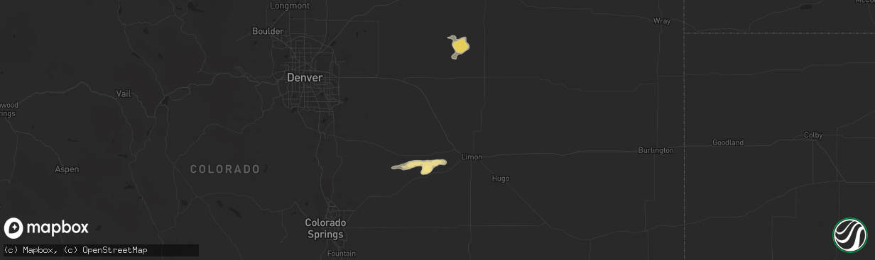 Hail map in Agate, CO on August 19, 2024