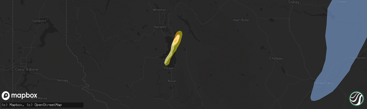 Hail map in Bigfork, MT on August 19, 2024