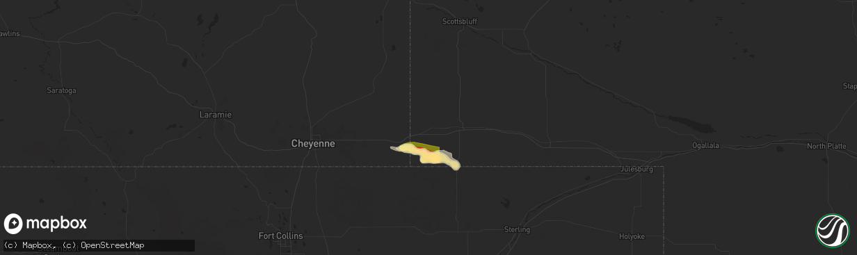 Hail map in Bushnell, NE on August 19, 2024