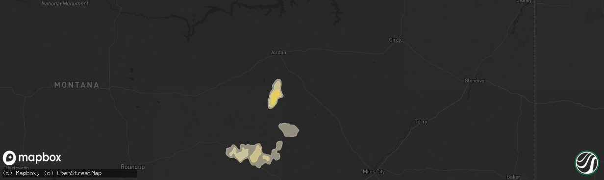 Hail map in Cohagen, MT on August 19, 2024