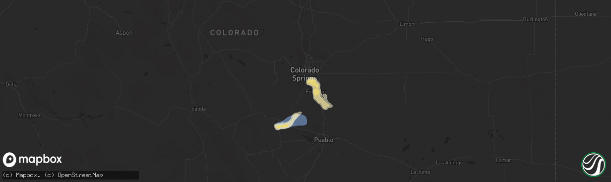 Hail map in Colorado Springs, CO on August 19, 2024