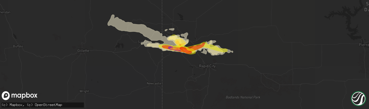 Hail map in Deadwood, SD on August 19, 2024