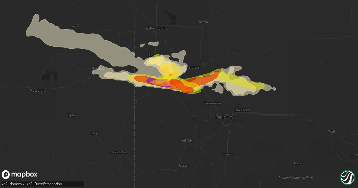 Hail map in Deadwood, SD on August 19, 2024