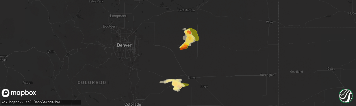 Hail map in Deer Trail, CO on August 19, 2024