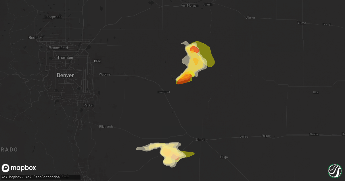 Hail map in Deer Trail, CO on August 19, 2024