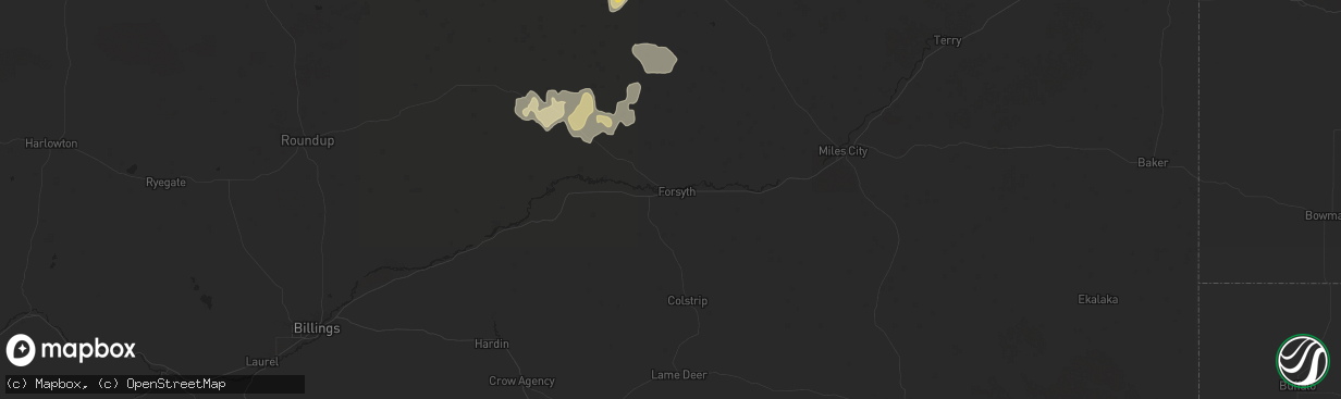 Hail map in Forsyth, MT on August 19, 2024