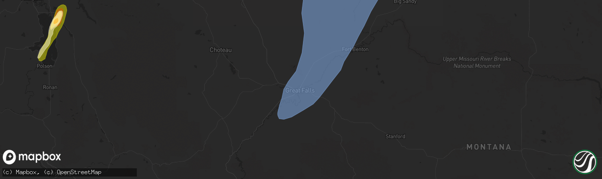 Hail map in Great Falls, MT on August 19, 2024