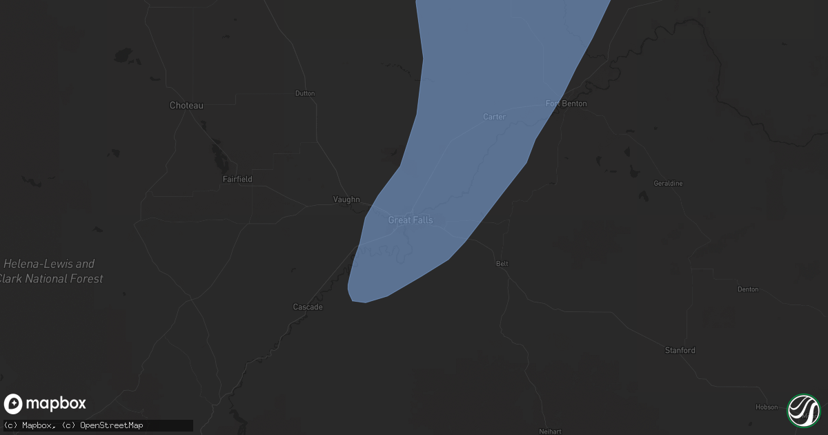 Hail map in Great Falls, MT on August 19, 2024