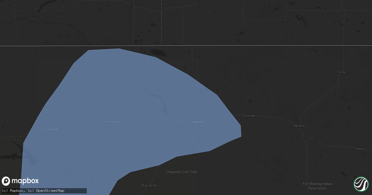Hail map in Havre, MT on August 19, 2024
