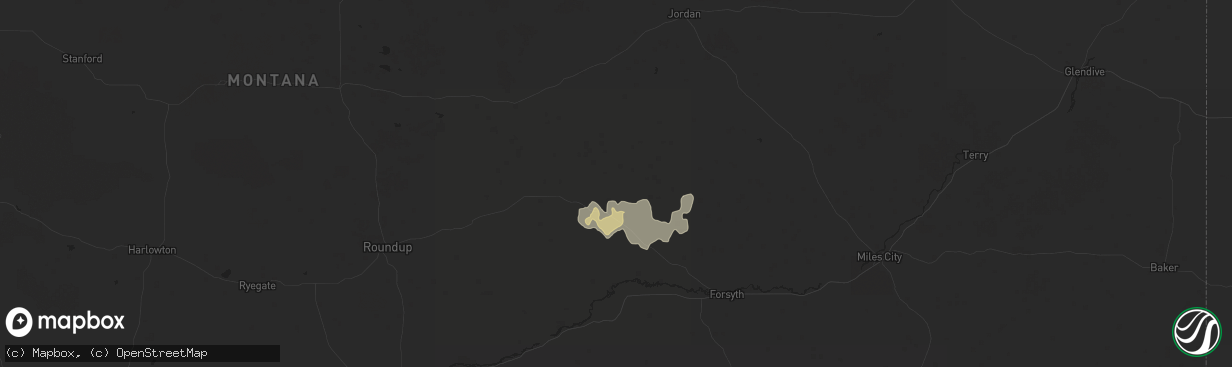 Hail map in Ingomar, MT on August 19, 2024