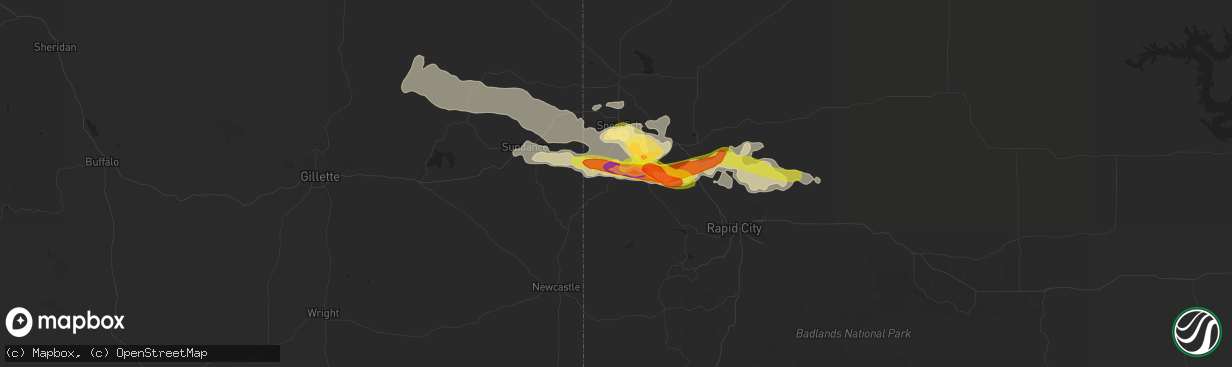 Hail map in Lead, SD on August 19, 2024