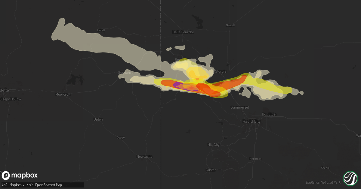 Hail map in Lead, SD on August 19, 2024
