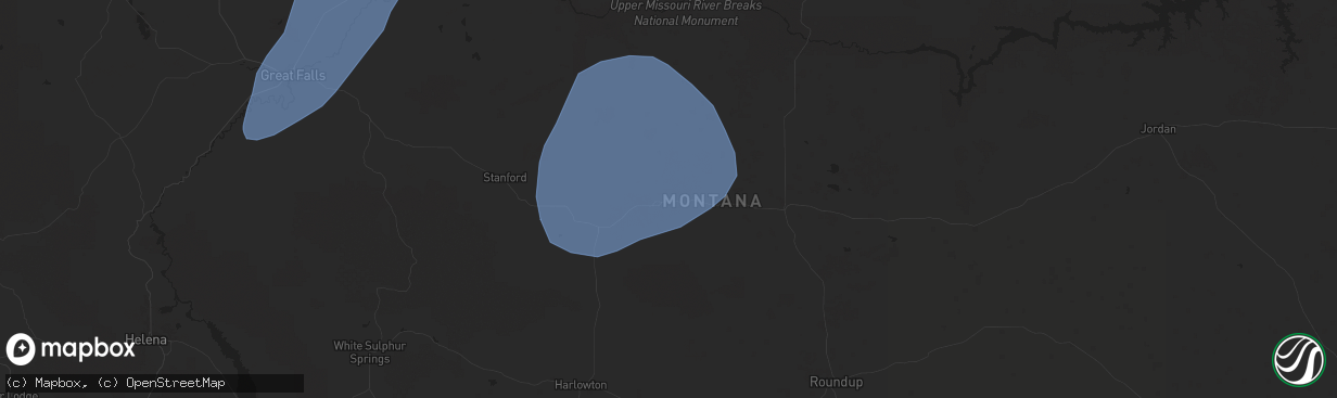 Hail map in Lewistown, MT on August 19, 2024