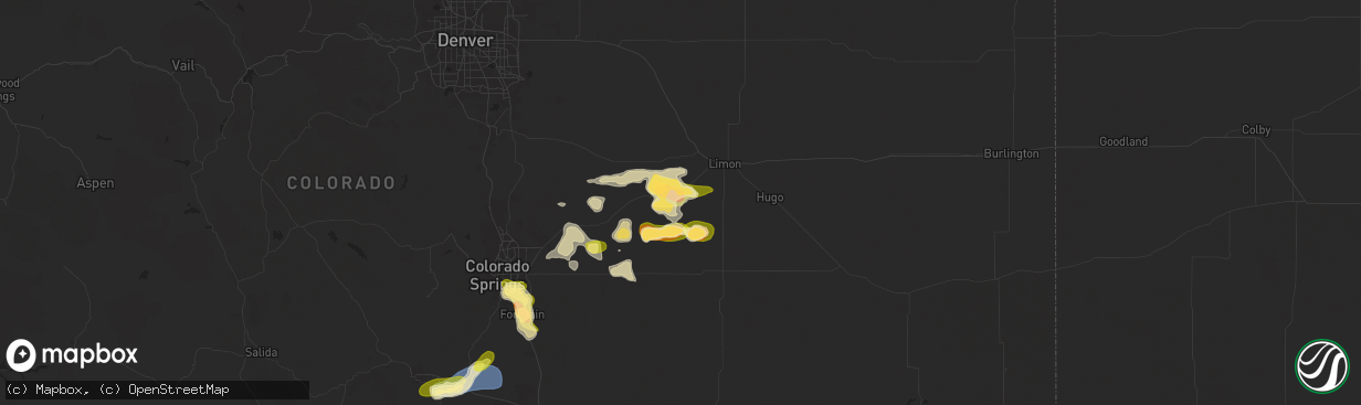 Hail map in Matheson, CO on August 19, 2024