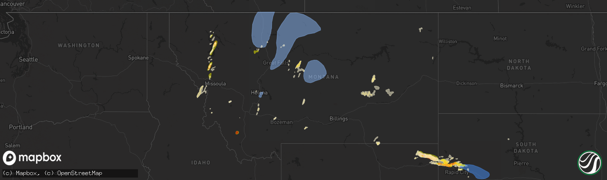 Hail map in Montana on August 19, 2024