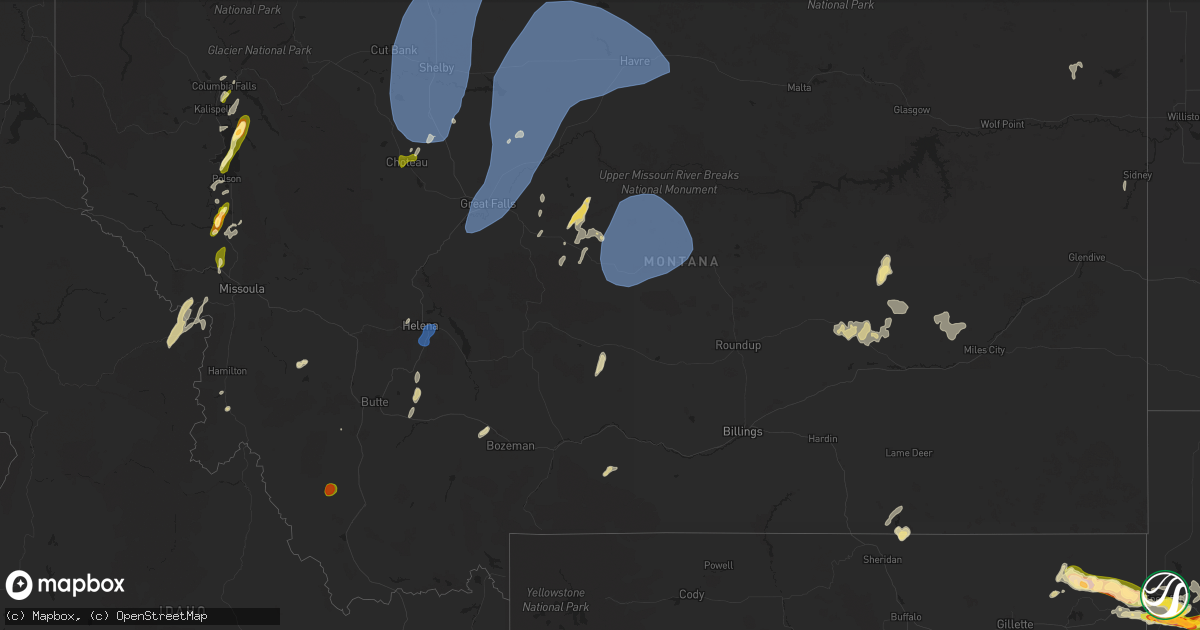 Hail map in Montana on August 19, 2024
