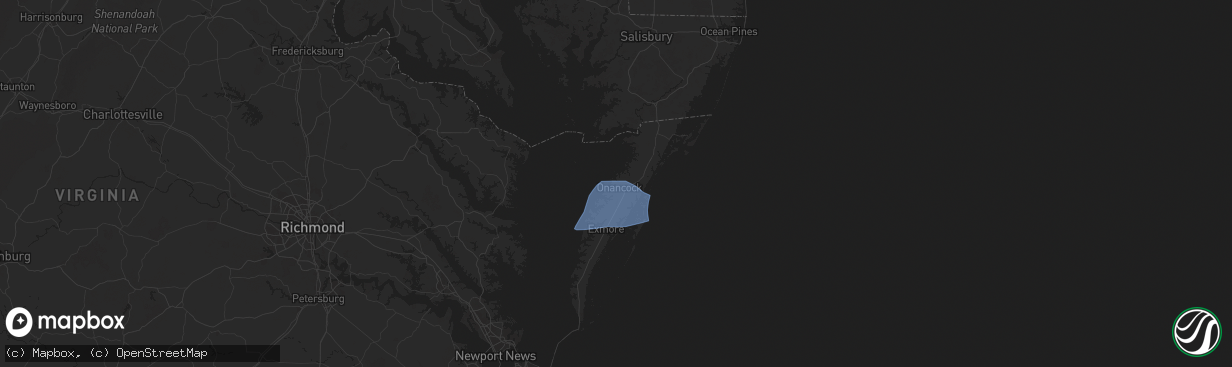 Hail map in Onancock, VA on August 19, 2024