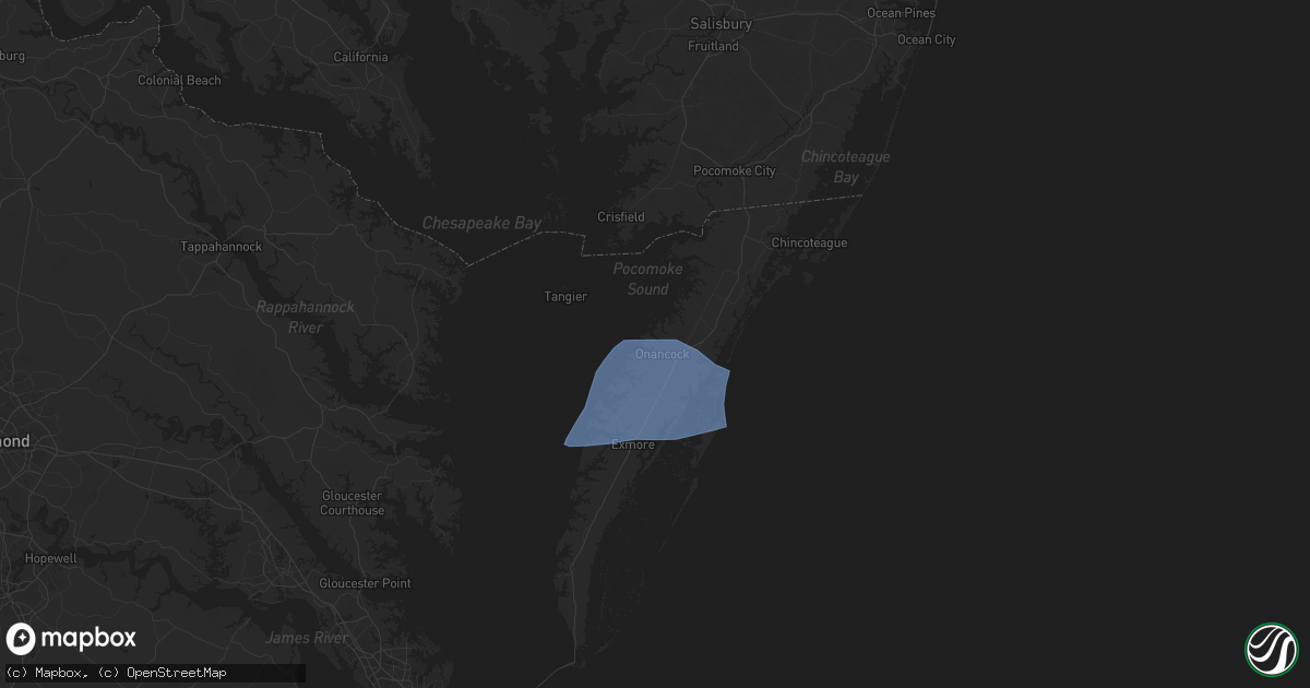 Hail map in Onancock, VA on August 19, 2024