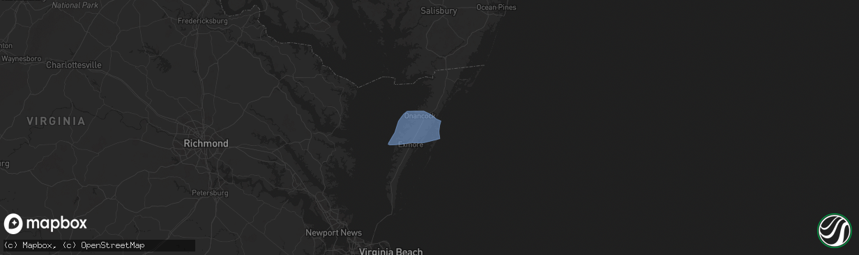 Hail map in Onley, VA on August 19, 2024