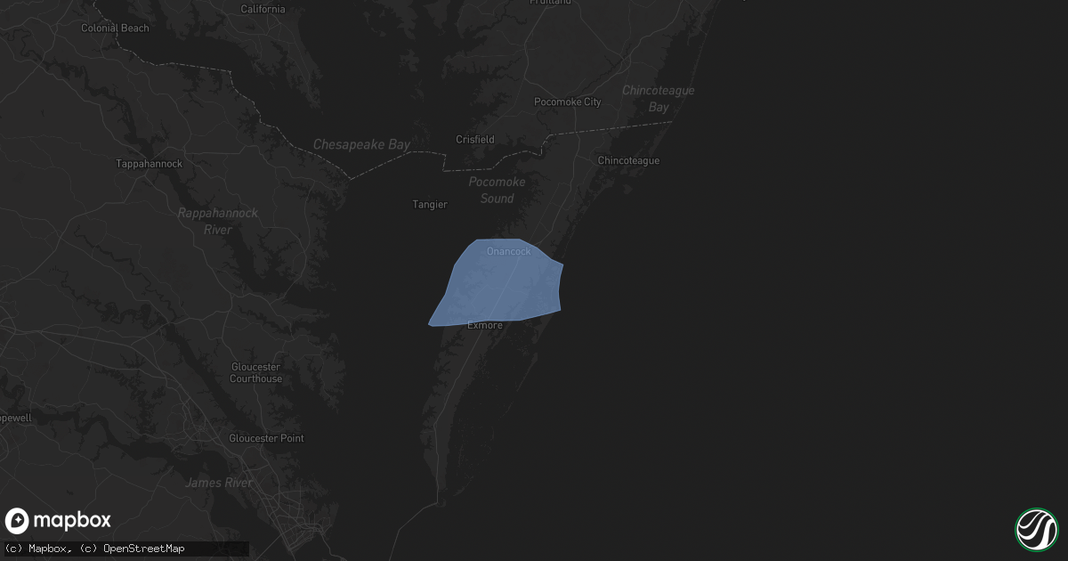 Hail map in Onley, VA on August 19, 2024