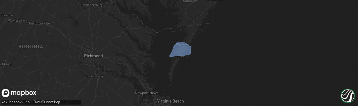 Hail map in Painter, VA on August 19, 2024