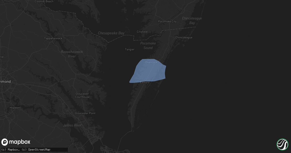 Hail map in Painter, VA on August 19, 2024