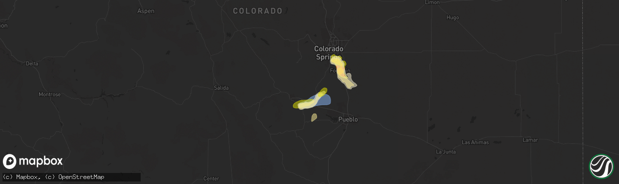 Hail map in Penrose, CO on August 19, 2024