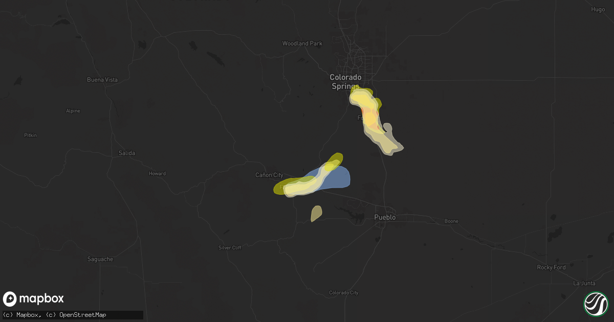 Hail map in Penrose, CO on August 19, 2024