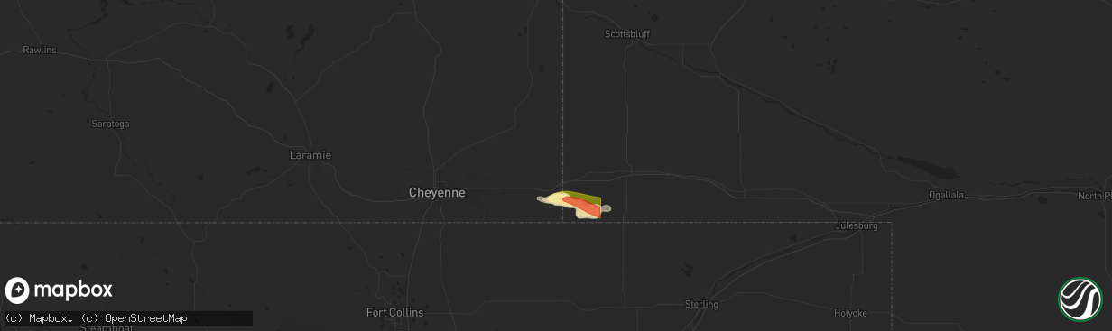 Hail map in Pine Bluffs, WY on August 19, 2024