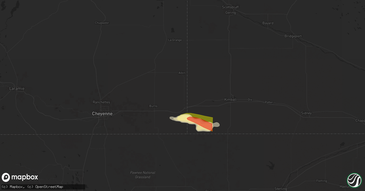 Hail map in Pine Bluffs, WY on August 19, 2024