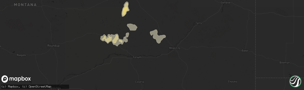 Hail map in Rosebud, MT on August 19, 2024