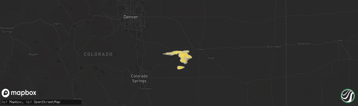 Hail map in Simla, CO on August 19, 2024