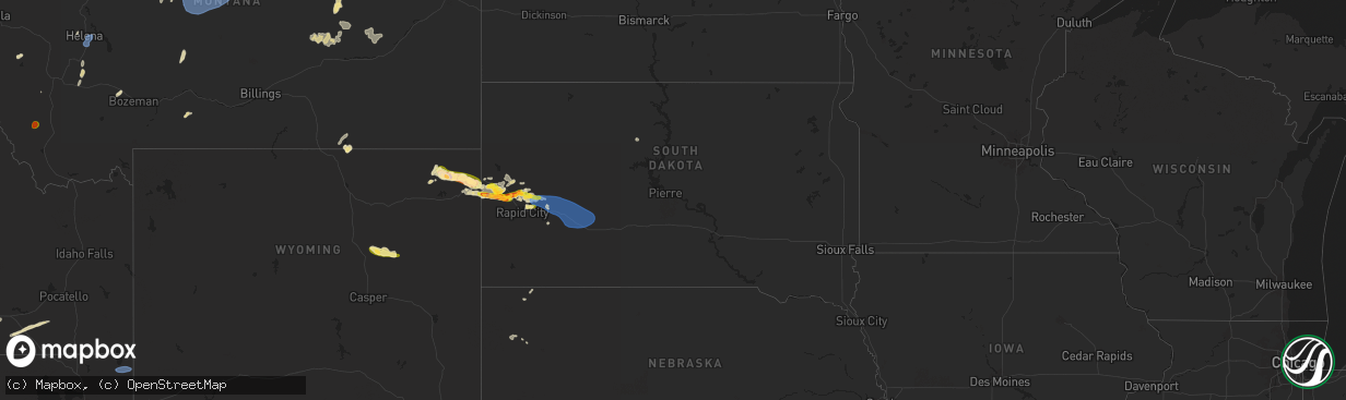 Hail map in South Dakota on August 19, 2024