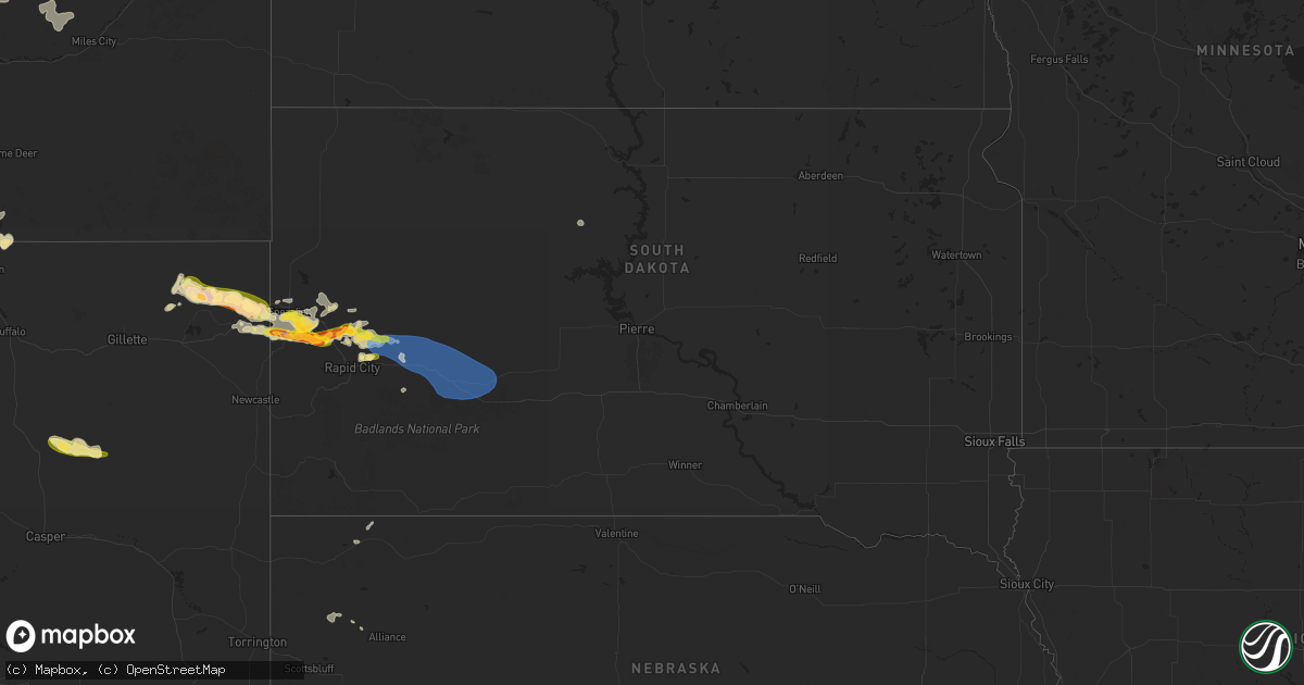 Hail map in South Dakota on August 19, 2024