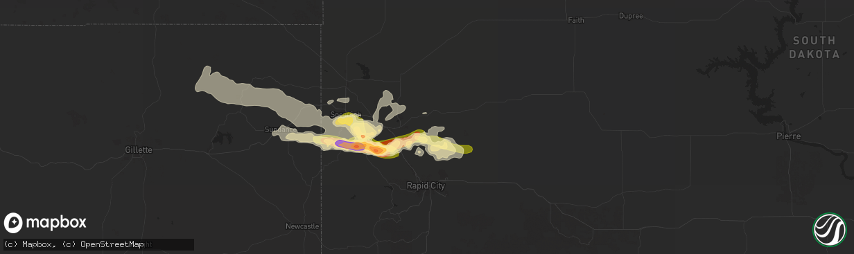 Hail map in Sturgis, SD on August 19, 2024