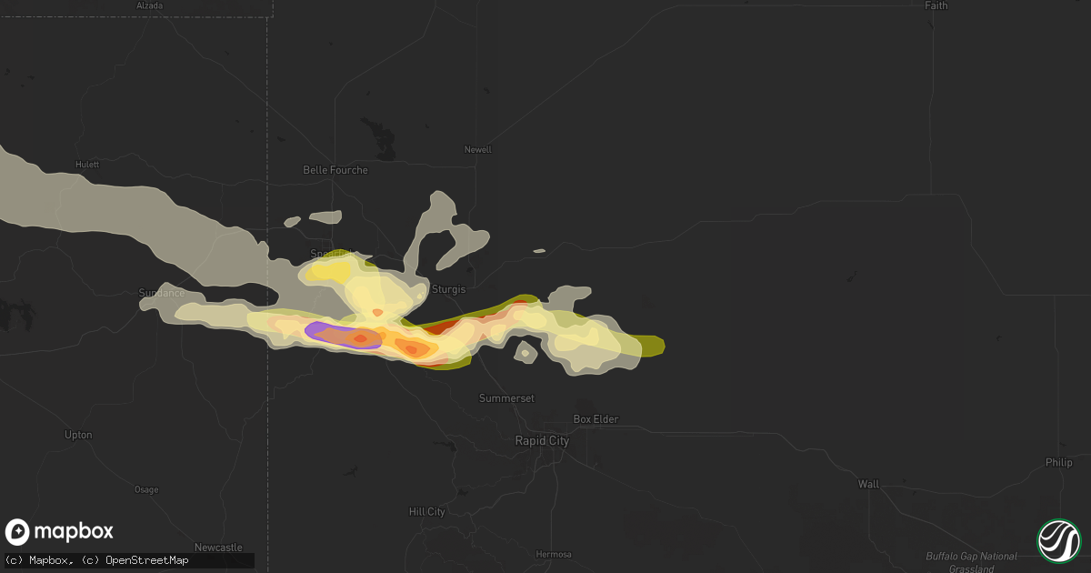 Hail map in Sturgis, SD on August 19, 2024