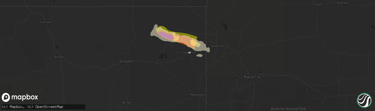 Hail map in Sundance, WY on August 19, 2024