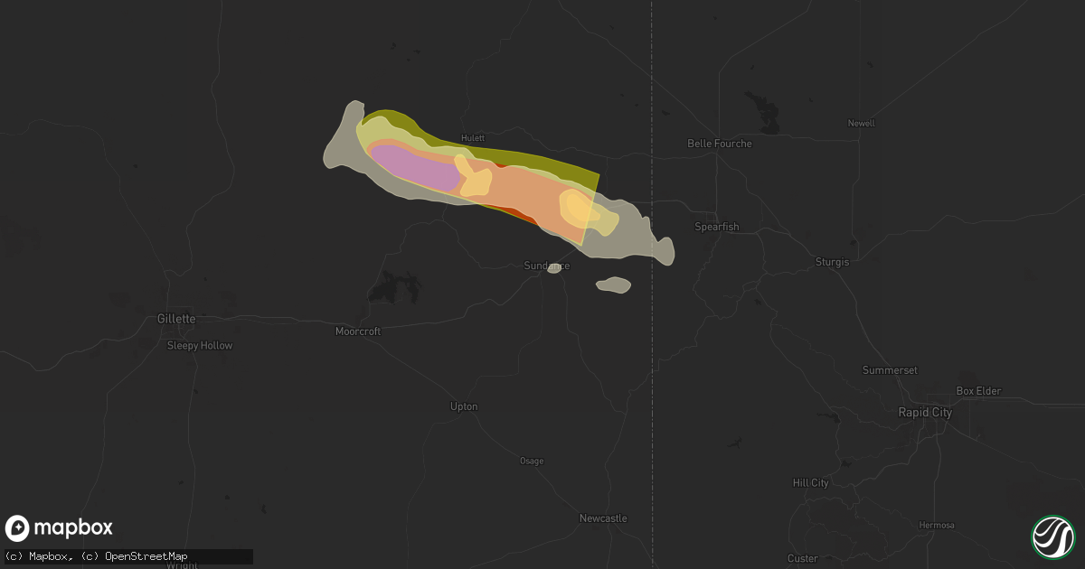 Hail map in Sundance, WY on August 19, 2024