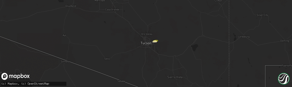 Hail map in Tucson, AZ on August 19, 2024