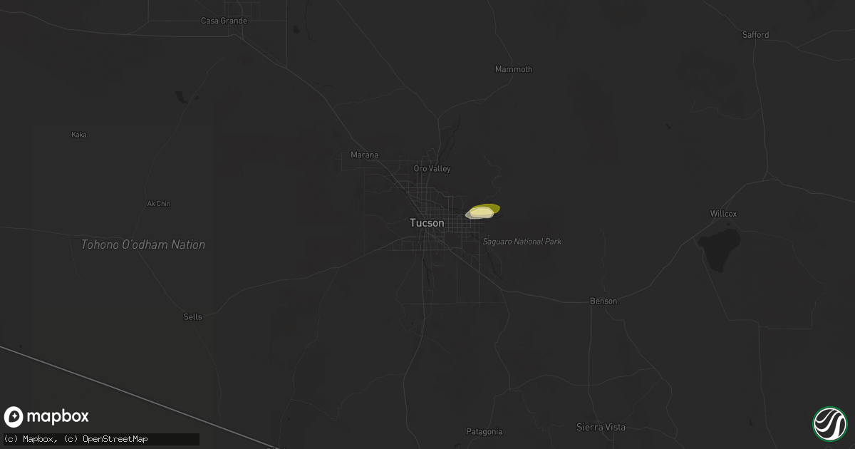 Hail map in Tucson, AZ on August 19, 2024