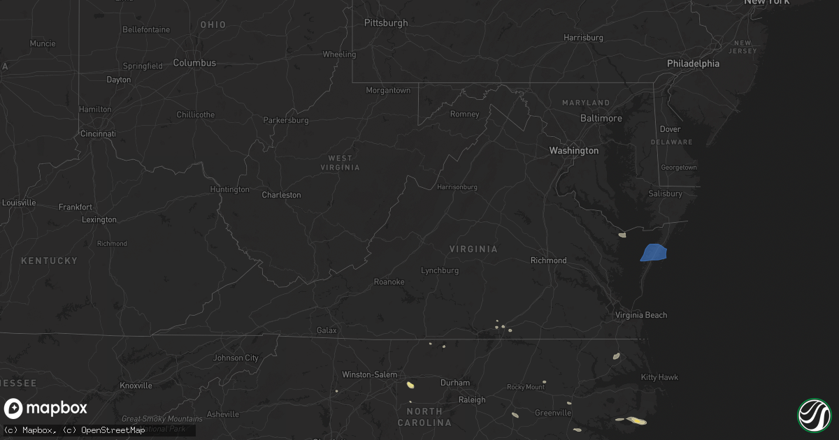 Hail map in Virginia on August 19, 2024