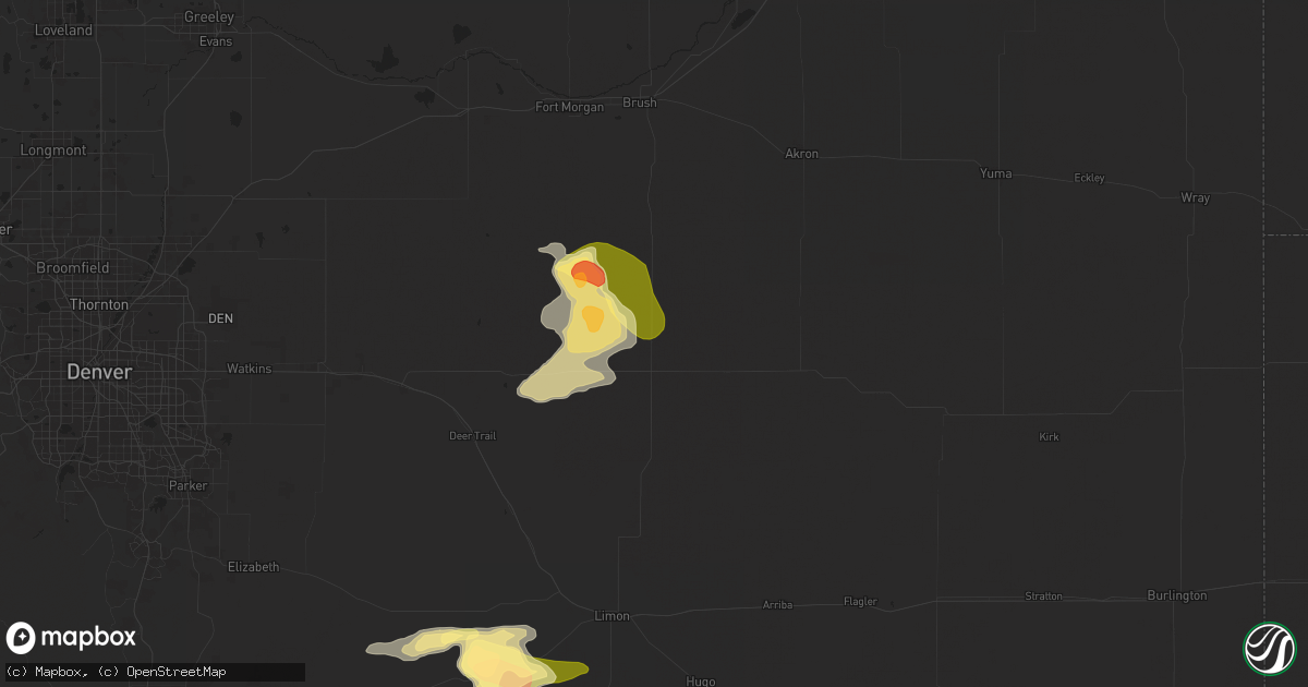 Hail map in Woodrow, CO on August 19, 2024