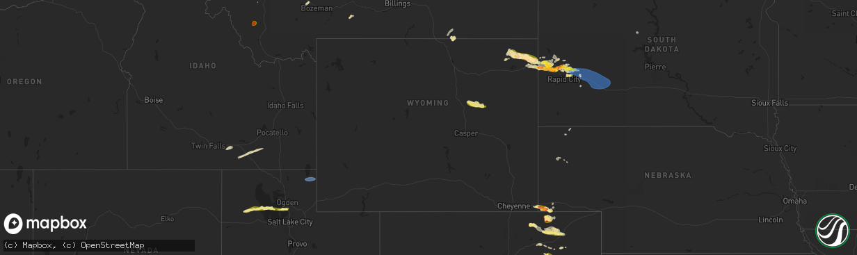 Hail map in Wyoming on August 19, 2024