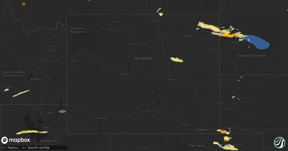 Hail map in Wyoming on August 19, 2024