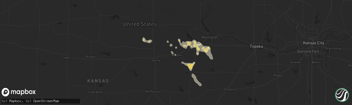 Hail map in Abilene, KS on August 19, 2025