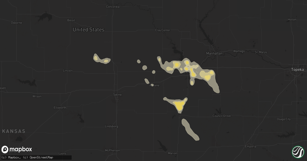 Hail map in Abilene, KS on August 19, 2025