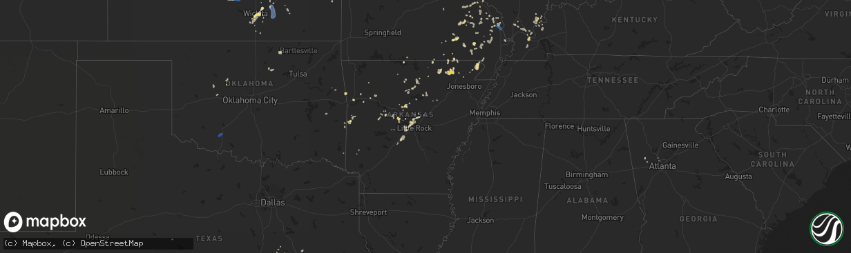 Hail map in Arkansas on August 19, 2025