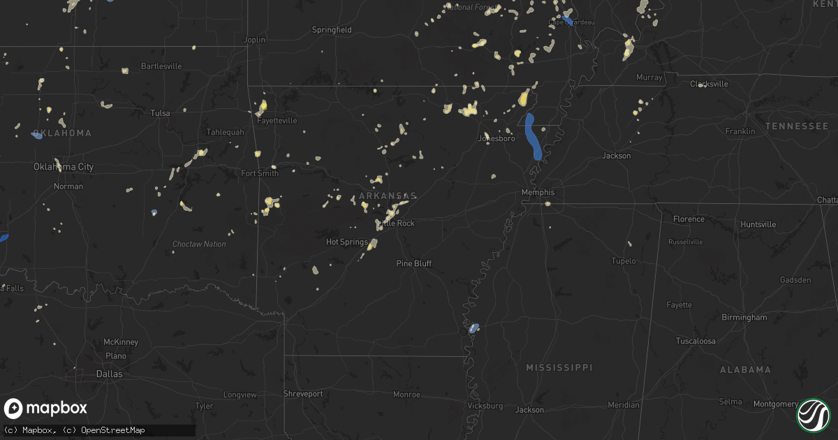 Hail map in Arkansas on August 19, 2025