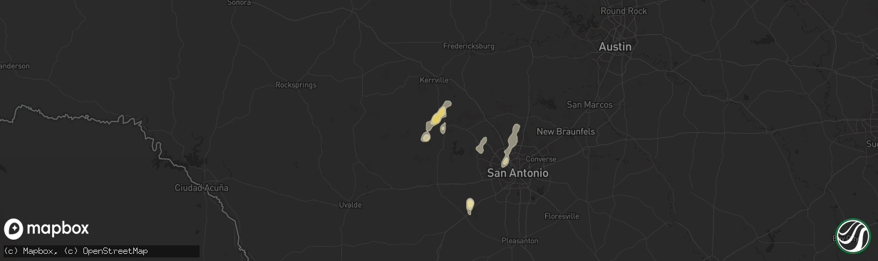 Hail map in Bandera, TX on August 19, 2025